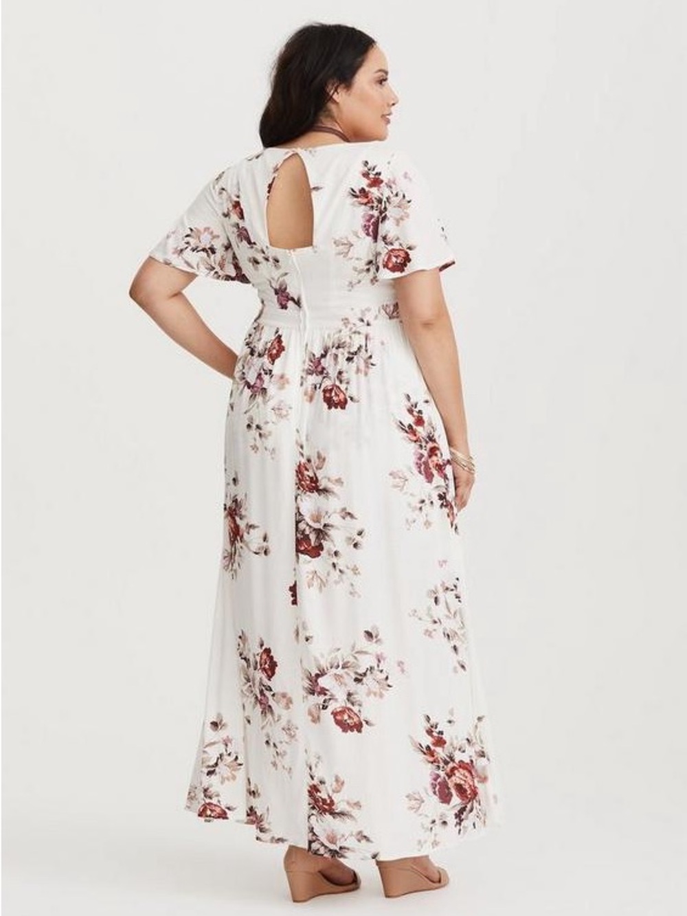 Ivory Floral Romper with Maxi Skirt Overlay - Picture 3 of 5